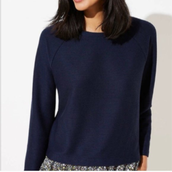 NWT LOFT Navy Floral Mixed Media Sweatshirt - Picture 2 of 6